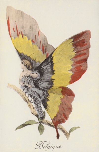 Alegoryczne przedstawienie Belgii jako motyla (kolorowa litografia) autorstwa French School