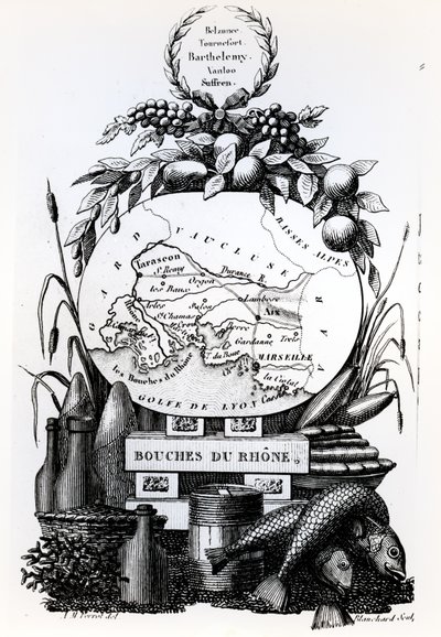 Mapa alegoryczna departamentu Bouches-du-Rhone, ok. 1830 r. autorstwa French School