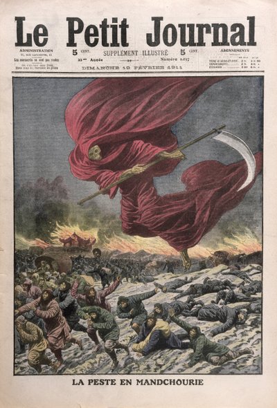 Alegoria zarazy w Mandżurii, ilustracja na okładce Le Petit Journal, 19 lutego 1911 autorstwa French School