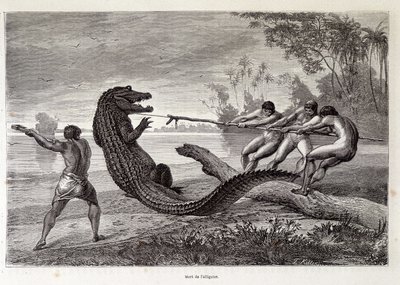 Polowanie na aligatory, Brazylia, „Dookoła świata”” 2. tydzień 1874. autorstwa French School