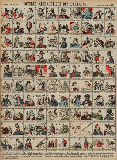 Alfabetyczna loteria stu obrazków (kolorowy grawer) autorstwa French School