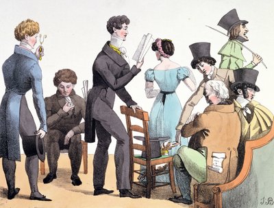 Autor czytający swoją pracę wybranej grupie, marzec 1821 autorstwa French School