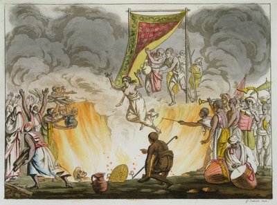 Indyjska wdowa płonie na śmierć wraz z ciałem męża, płyta 30 z Księgi o Indiach, grawerowana przez Gaetano Zancona (1771-1816) autorstwa French School