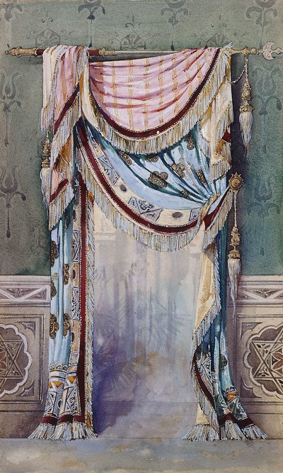 Wnętrze z projektem kurtyny, ok.1880 autorstwa French School