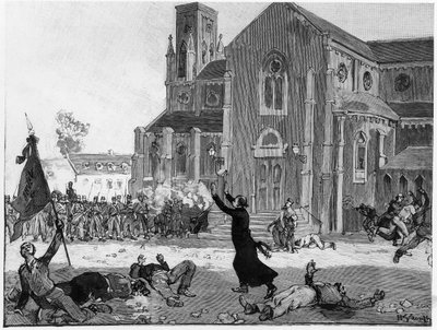 Powstanie na placu ratuszowym w Fourmies, ilustracja z Le Monde Illustre, 9 maja 1891 autorstwa French School