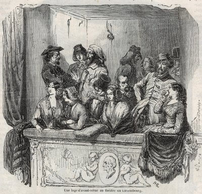 Loża awangardowa w teatrze luksemburskim w Paryżu w XIX wieku Grawer w „Tableau-de-Paris” Edmonda Texiera 1852 autorstwa French School