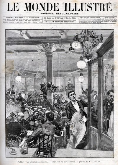 Anarchistyczne ataki w Paryżu w lutym 1894. Wybuch w Terminus Cafe. „Świat Ilustrowany” z 17 lutego autorstwa French School
