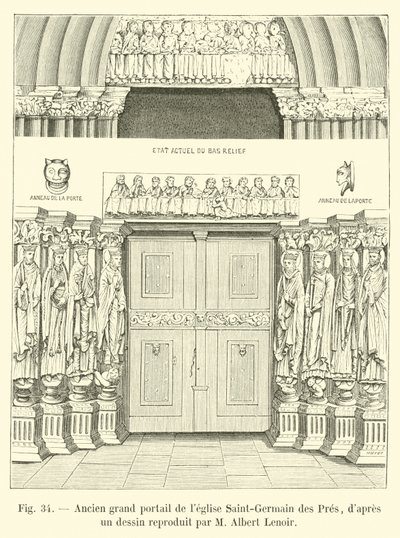Dawny duży portal kościoła Saint-Germain des Pres, z rysunku reprodukowanego przez M Albert Lenoir autorstwa French School