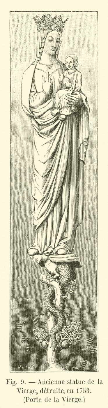 Stara figura Matki Boskiej zniszczona w 1753 r., Porte de la Vierge autorstwa French School