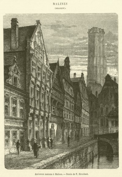 Stare domy w Mechelen (grafika) autorstwa French School