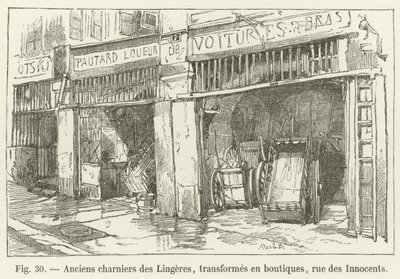 Dawny masowy grób Lingeres, przekształcony w sklepy, rue des Innocents autorstwa French School