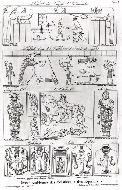 Starożytne egipskie i perskie ilustracje i symbole religijne i astronomiczne autorstwa French School