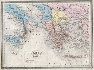 Starożytna Grecja i jej kolonie - Tablica z „Uniwersalnego Atlasu Geografii Starożytnej i Współczesnej dla Szkół Mieszkaniowych” autorstwa Vuillemina - ca. 1845 autorstwa French School