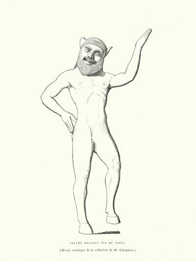 Starożytna grecka figura z brązu tańczącego satyra (rycina) autorstwa French School