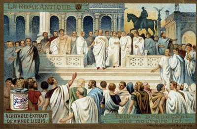 Starożytny Rzym: trybun proponujący nowe prawo - Liebig Chromolithography, v.1900 autorstwa French School