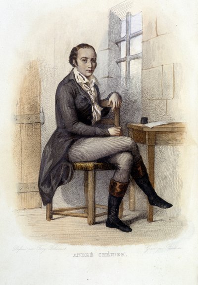 Andre Chenier (1762-1794), francuski poeta, w Concierge - w „Le Plutarque francais”, red. Mennechet autorstwa French School