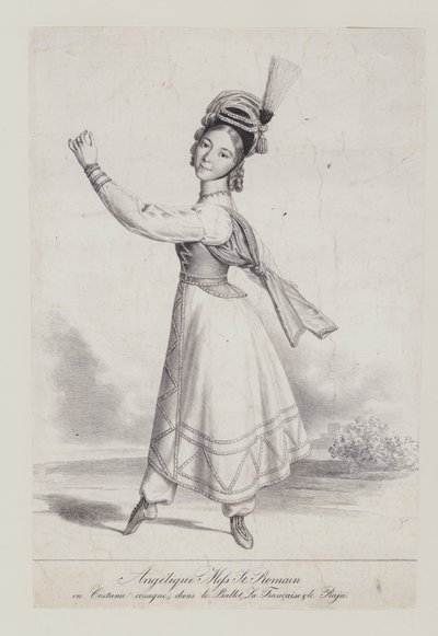 Angelique St Romain Mees w stroju kozackim do baletu La Francaise et le Raja (litografia) autorstwa French School