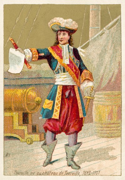 Anne Hilarion de Tourville , francuski dowódca marynarki (chromolitho) autorstwa French School