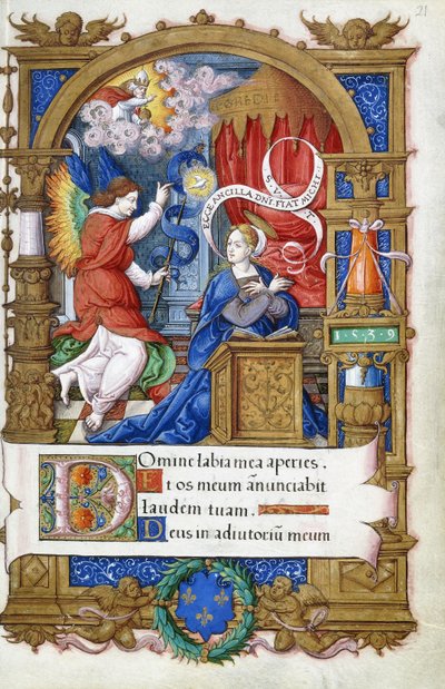 Zwiastowanie, z Księgi Godzin sporządzonej dla Franciszka I, ok. 1532-1540 autorstwa French School