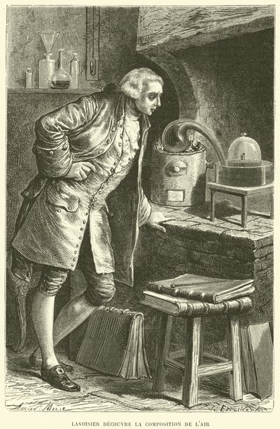 Antoine Lavoisier odkrywa skład Powietrza (grafika) autorstwa French School