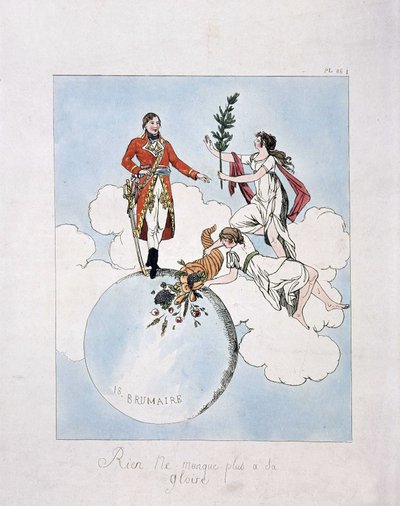 Apoteoza Napoleona-Bonapartego podczas zamachu stanu 18 brumaire roku VIII (9.11.1799). (nimfy prezentują mu laur i róg obfitości) autorstwa French School