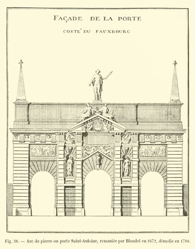 Kamienny łuk lub Porte Saint-Antoine, przebudowany przez Blondela w 1672, zburzony w 1788 autorstwa French School