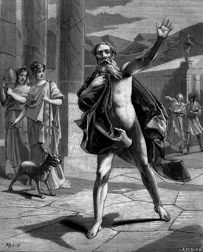 Archimede: biegł ulicami krzycząc „” Eureka, eureka! „” (znalazłem, znalazłem) w „”Histoire populaire des sciences,invesments et discoveries from first century to present”” autorstwa Bitarda Adolphe