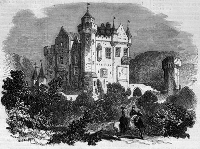 Architektura: widok zewnętrzny zamku Abbotsford (1824), w którym mieszkał pisarz Walter Scott. Szkocja autorstwa French School