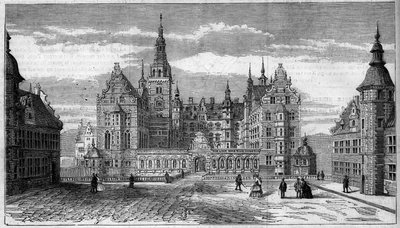 Architektura: widok zewnętrzny zamku Frederiksborg (ok. 1625) w Danii autorstwa French School