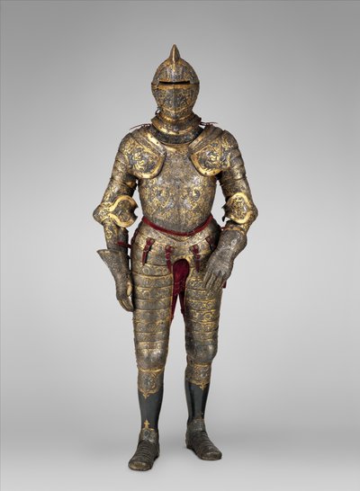 Zbroja Henryka II, króla Francji (panował 1547-59), c.1555 (stal, złoto, srebro, skóra, tkanina)   Data: ok. 1555 Medium: stal, złoto, srebro, skóra, tkanina autorstwa French School