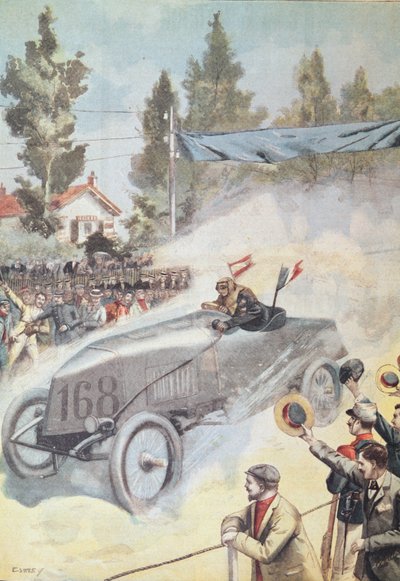 Przyjazd do Bordeaux zwycięzcy wyścigu z Paryża do Madrytu, z Le Petit Journal, 1903 autorstwa French School
