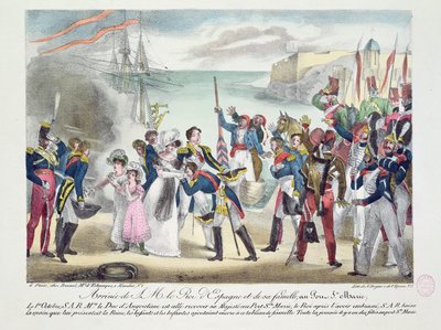 Przybycie Jego Królewskiej Mości Ferdynanda VII i jego rodziny do Porte Sainte Marie, 1 października 1823, 1823 autorstwa French School