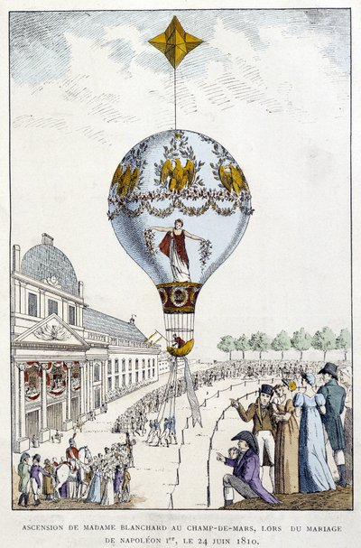 Wniebowstąpienie Madame de Blanchard na Champs-de-Mars, na weselu Napoleona 1, 24 czerwca autorstwa French School