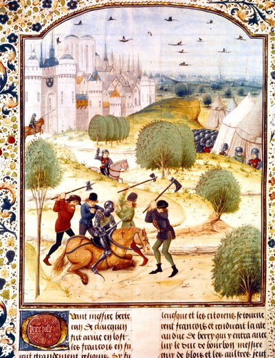 Zabójstwo angielskiego rycerza pod Paryżem w 1437 r. (Wojna 100-letnia) iluminacja z Kronik Anglii napisana przez Jeana de Wavrina autorstwa French School