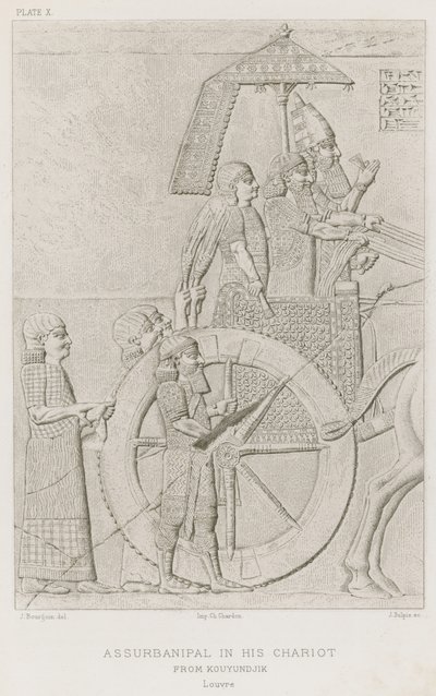 Assurbanipal w swoim rydwanie, z Kouyundjik, Louvre autorstwa French School