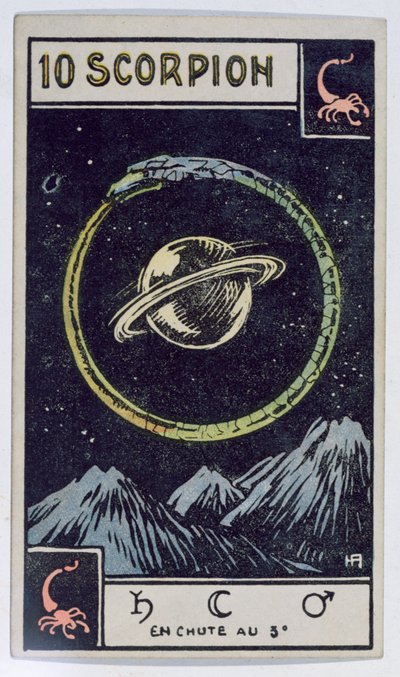 Astrologiczna karta tarota przedstawiająca Skorpiona autorstwa French School
