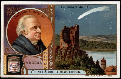 Astronomia: kometa z 1831 r. z portretem Williama Herschela (Friedrich Wilhelm Herschel) (1738-1822) - chromolitografia Liebiga autorstwa French School