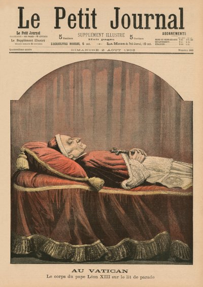 W Watykanie, papież Leon XIII leżący, ilustracja na okładce z „Le Petit Journal”, dodatek ilustr., 2 sierpnia 1903 autorstwa French School
