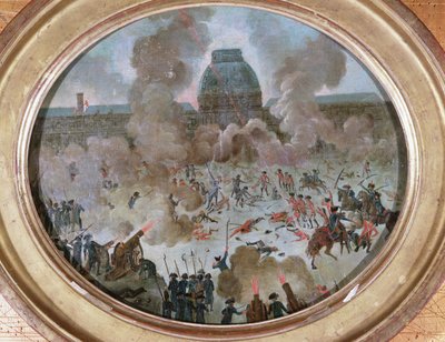 Atak na Tuileries, Paryż, 10 sierpnia 1792 (gwasz na płótnie) autorstwa French School