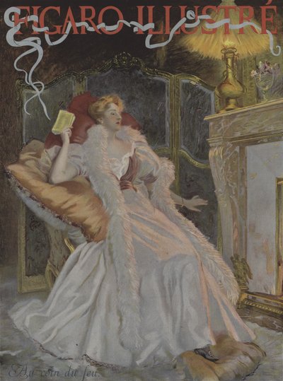 Au coin du feu (Przy kominku). Okładka Le Figaro Illustre, styczeń 1896 (kolor lito) autorstwa French School