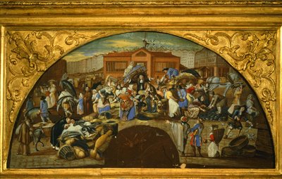 Sprzedaż aukcyjna ryb w Les Halles w Paryżu (obraz na płótnie) autorstwa French School