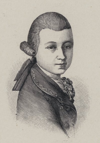 Austriacki kompozytor Wolfgang Amadeusz Mozart w wieku czternastu lat autorstwa French School
