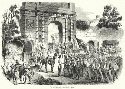 Wojska austriackie wkraczające do Mediolanu, Włochy, 6 sierpnia 1848 (rycina) autorstwa French School