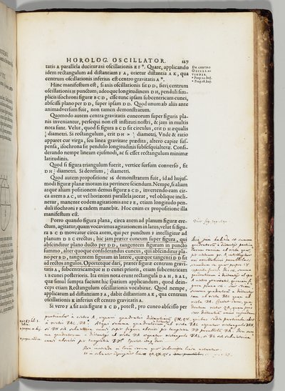 Własna kopia z adnotacjami autora „Zegar oscylacyjny” lub „Ruch wahadeł” z demonstracjami geometrycznymi dostosowanymi do zegara” autorstwa Christiaansa Huygensa (1629-95), Paryż: F. Muguet autorstwa French School