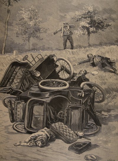 Wypadek samochodowy, ilustracja z Le Petit Journal: Dodatek ilustruje, 1898 autorstwa French School