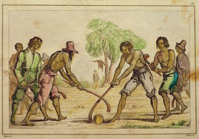 Gra w piłkę, popularne zwyczaje Indian chilijskich (ręcznie barwiony grawerunek) autorstwa French School