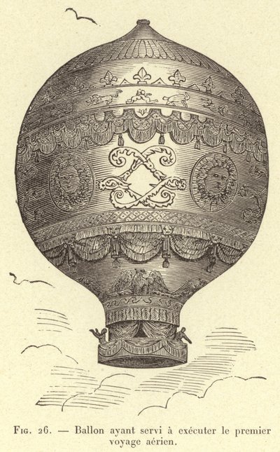 Balon używany do wykonania pierwszej podróży lotniczej (grawerowanie) autorstwa French School