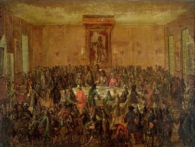 Uczta wydana na cześć Ludwika XIV (1638-1715) przez Corps Municipal w Hotel-de-Ville, c.1680 autorstwa French School