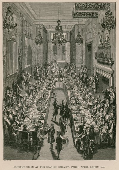Bankiet wydany w ambasadzie hiszpańskiej w Paryżu; po Szkocie, 1707 autorstwa French School