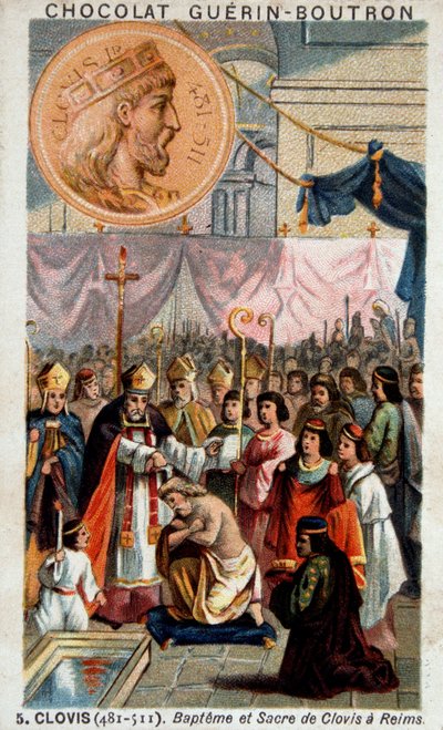 Chrzest i sakra Clovis w katedrze w Reims, 25 grudnia 496, przez św. autorstwa French School